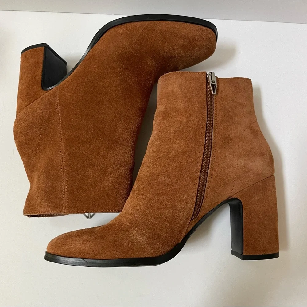 Dolce Vita Brown Cushioned Fiola Square Toe Block Heel Leather Booties Size 7.5